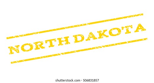 North Dakota watermark stamp. Text caption between parallel lines with grunge design style. Rubber seal stamp with dust texture. Vector yellow color ink imprint on a white background.