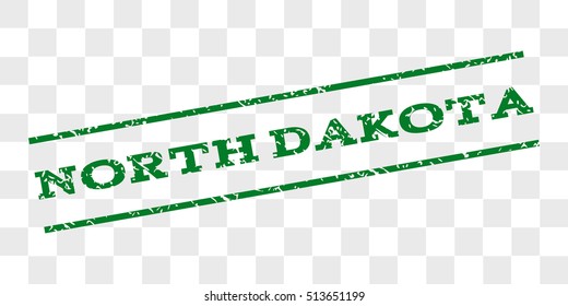 North Dakota watermark stamp. Text tag between parallel lines with grunge design style. Rubber seal stamp with scratched texture. Vector green color ink imprint on a chess transparent background.
