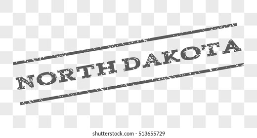 North Dakota watermark stamp. Text caption between parallel lines with grunge design style. Rubber seal stamp with scratched texture. Vector grey color ink imprint on a chess transparent background.
