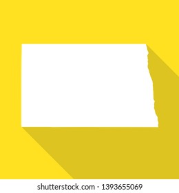 North Dakota white map,border flat simple style with long shadow on yellow background.
