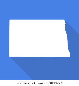 North Dakota white map,border flat simple style with long shadow on blue background