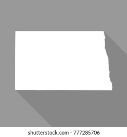 North Dakota white map,border flat simple style with long shadow on grey background