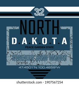 North Dakota.Vintage and typography design in vector illustration.Clothing,t-shirt,apparel and other uses.Eps10