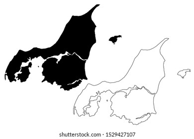 North Denmark Region (Kingdom of Denmark) map vector illustration, scribble sketch North Jutland Region (Nordjylland) map