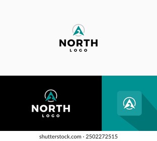 North direction arrow and waves icon logo vector template.
