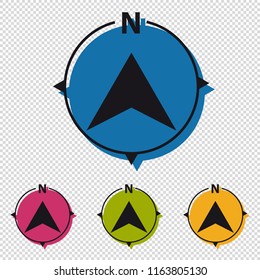 North Direction Compass - Colorful Vector Icons - Isolated On Transparent Background