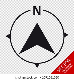 North Direction Compass Icon - Vector Graphic - Isolated On Transparent Background
