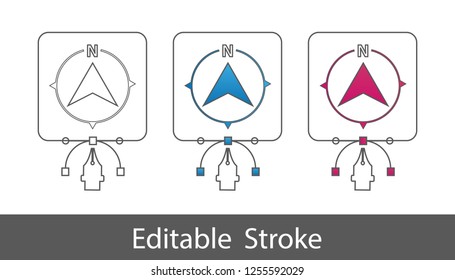 North Direction Tool - Outline Styled Icon - Editable Stroke - Vector Illustration - Isolated On White Background