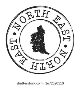 North East, UK Map Postmark. A Silhouette Postal Passport. Stamp Round Vector Icon. Vintage Postage Designs.
