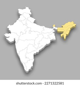 North Eastern Zone location within India 3d isometric map