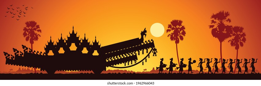 north eatern of Thailand famous festival called rocket festival with decorated car and dancer parade,vector illustration