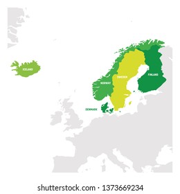 North Europe Region. Map of countries of Scandinavia. Vector illustration.