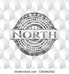 North grey badge with geometric cube white background