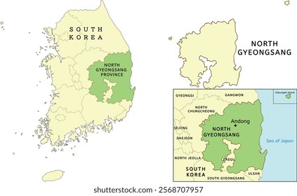 North Gyeongsang Province location on map of South Korea. Capital city is Andong