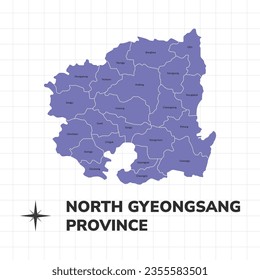 North Gyeongsang province map illustration. Map of cities in South Korea