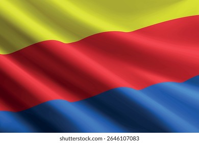 Bandeira da Holanda do Norte balançando ao vento, textura de seda detalhada e realista. Província dos Países Baixos