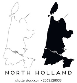 North Holland map outline and black silhouette vector