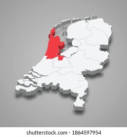 North Holland province location within Netherlands 3d isometric map