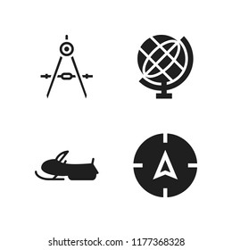 north icon. 4 north vector icons set. snowmobile, globe and compass icons for web and design about north theme
