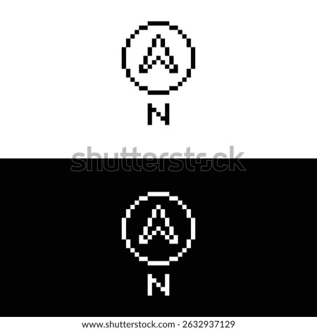 north icon 8 bit, pixel art  compass navigation symbol  icon  for game  logo