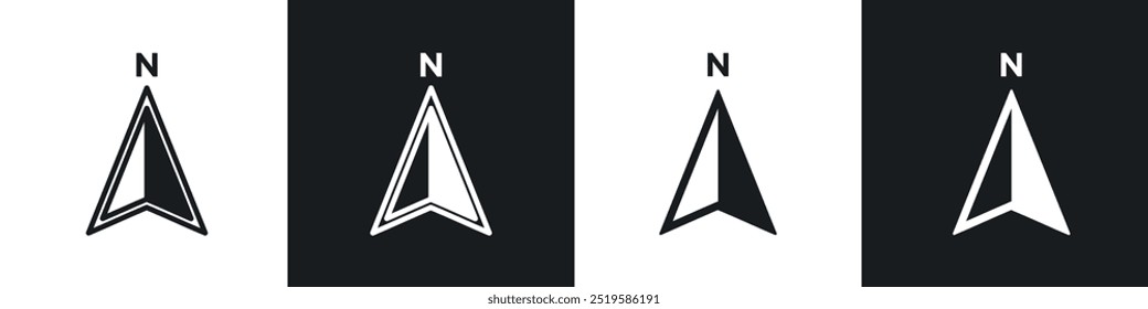 North icon collection in black and white filled and stroke line style.