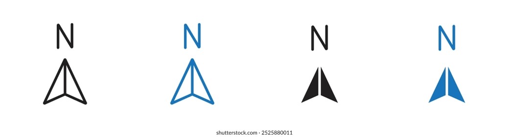 North icon linear graphics set vector in black