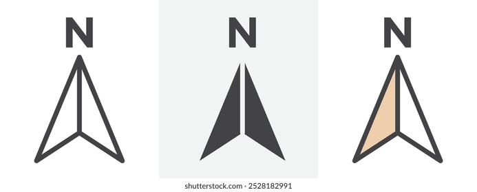 North icon Outline sign symbol set