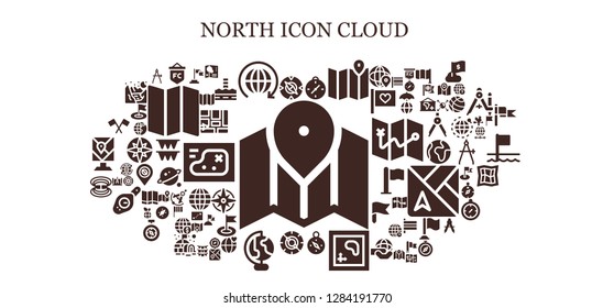  north icon set. 93 filled north icons. Simple modern icons about  - Map, Compass, Flag, World, Earth globe, Magnetic field, North pole, Wind rose, Flags, Orbit, Windrose, Igloo