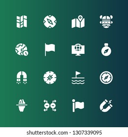 north icon set. Collection of 16 filled north icons included Magnet, Flag, Iceberg, Compass, World, Viking, Map