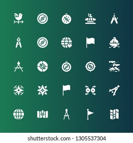 north icon set. Collection of 25 filled north icons included Map, Flag, Compass, World, Magnet, Windrose, Aurora, Iceberg, Columbia, Vane