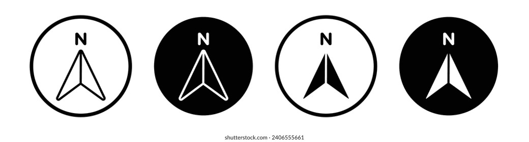 North icon set. compas map north direction vector symbol in black filled and outlined style.
