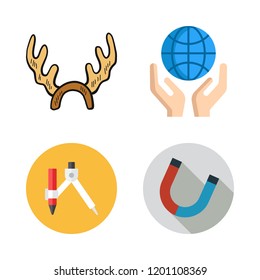 north icon set. vector set about compass, reindeer, magnet and planet earth icons set.