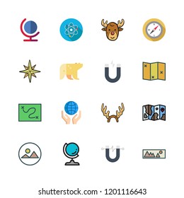 north icon set. vector set about landscape, earth globe, compass and reindeer icons set.