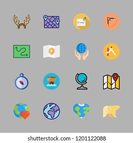 north icon set. vector set about earth globe, viking ship, compass and map icons set.