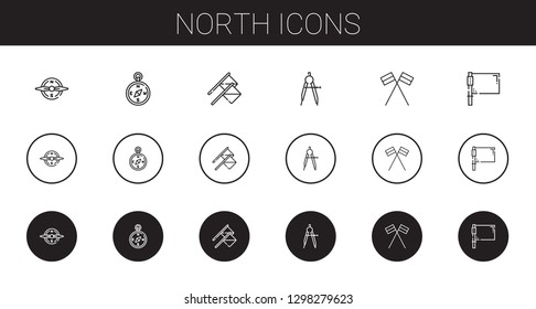 north icons set. Collection of north with compass, flags, flag. Editable and scalable north icons.