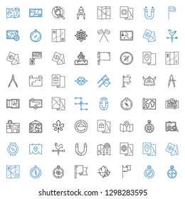 north icons set. Collection of north with compass, flag, iceberg, map, magnet, weather vane, wind rose, maple leaf, viking, flags, weathercock. Editable and scalable north icons.
