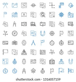 north icons set. Collection of north with flag, flags, compass, maple leaf, magnet, map, wind rose, weather vane, weathercock, explore, iceberg. Editable and scalable north icons.