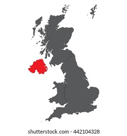 North Ireland red map on gray United Kingdom map vector