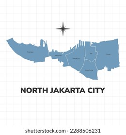 North Jakarta city map illustration. Map of cities in Indonesia