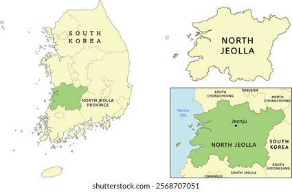 North Jeolla Province location on map of South Korea. Capital city is Jeonju