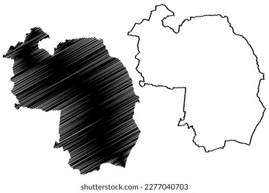 North Kesteven Non-metropolitan district (United Kingdom of Great Britain and Northern Ireland, ceremonial county Lincolnshire or Lincs, England) map vector illustration, scribble sketch map