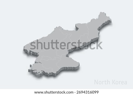 North Korea 3d isometric map with borders regions