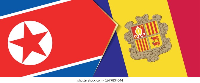 Nordkorea und Andorra Flaggen, zwei Vektorillustrationen Flaggen Symbol für Beziehung oder Konfrontation.