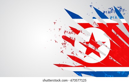 North Korea Background Vector illustration, North Korea flag inside shape of Weapons of mass destruction or Missiles with copy space.
