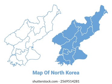 North Korea Blue map flat regions border outline vector illustration