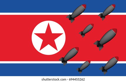 North korea bombs or missile with flag