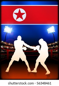 North Korea Boxing on Stadium Background Original Illustration