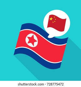 North Korea & China flag vector illustration