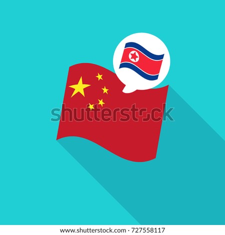 North Korea and China Flags vector illustration
