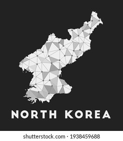 North Korea - communication network map of country. North Korea trendy geometric design on dark background. Technology, internet, network, telecommunication concept. Vector illustration.